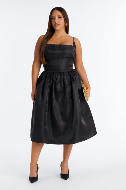 Nicole Corset Satin Midi Dress - Black