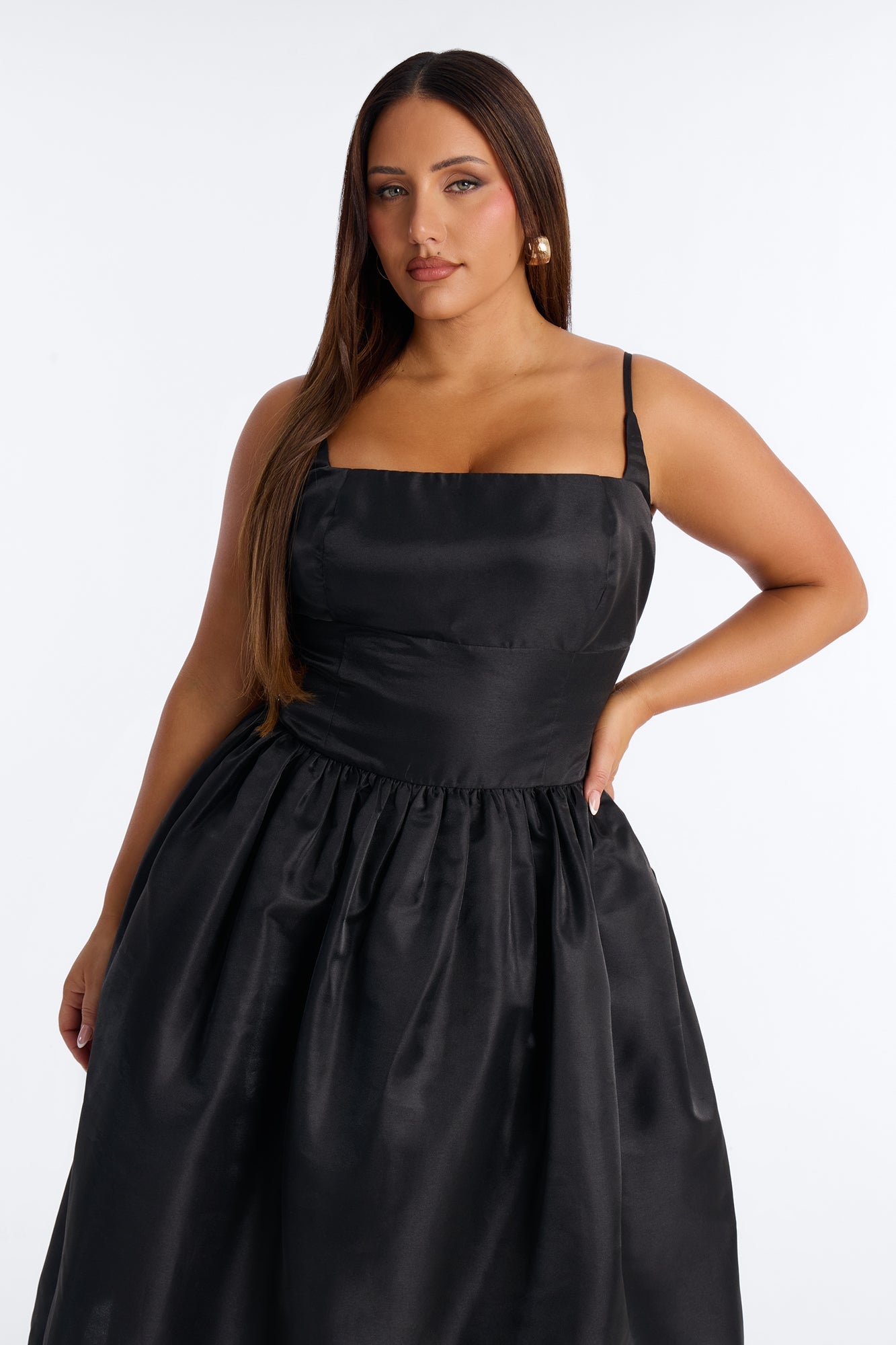 Nicole Corset Satin Midi Dress - Black