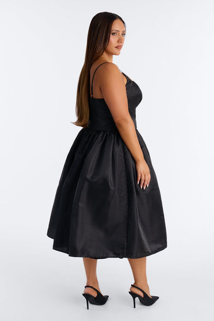 Nicole Corset Satin Midi Dress - Black
