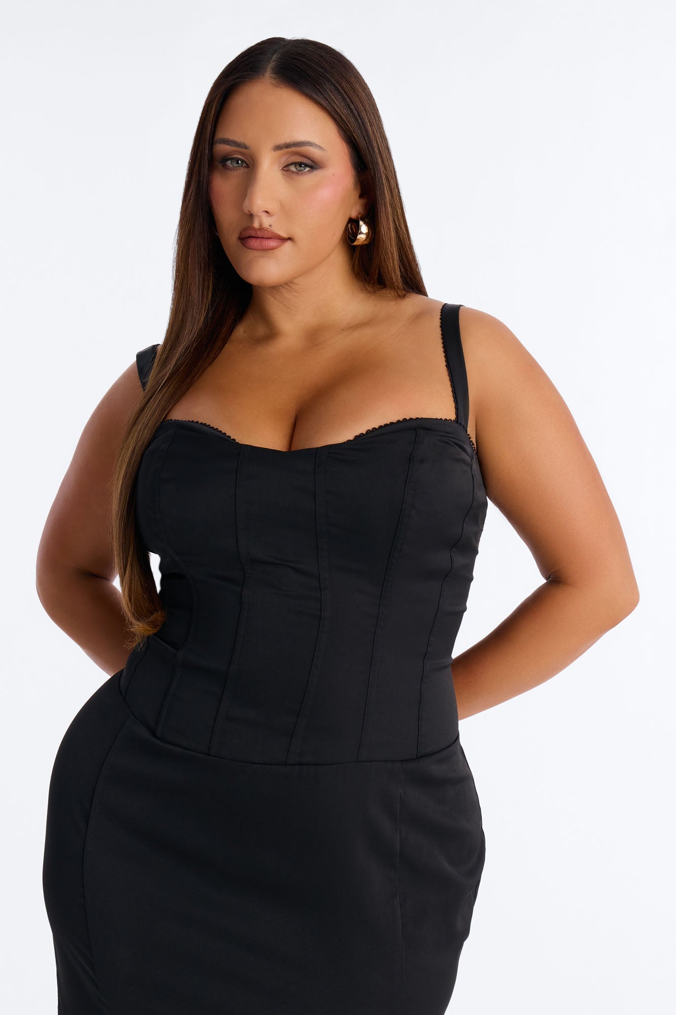 Zia Corset Mermaid Midi Dress - Black