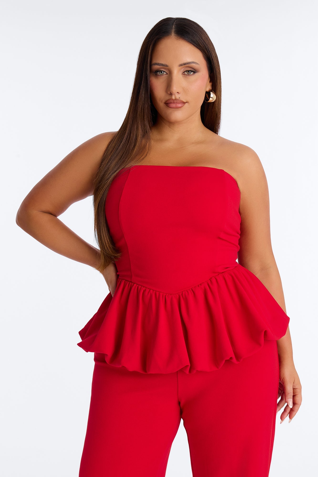 Dream Life Peplum Jumpsuit - Red