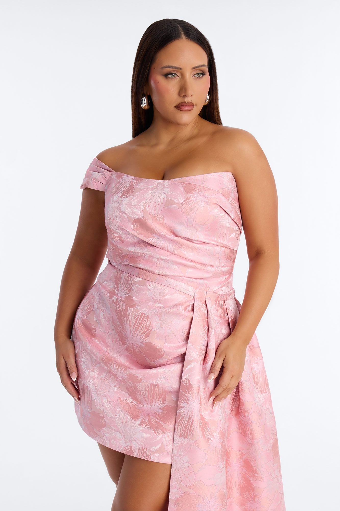 Isabella Removable Train Jacquard Mini Dress - Pink