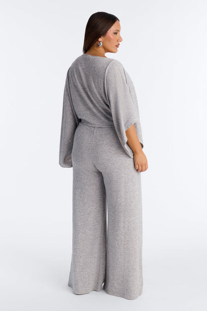 Cozy Sunday Wide Leg 2 Piece Jumpsuit - Heather Grey