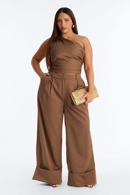 Timeless Straight Leg Pinstripe Trouser 34″ - Mocha