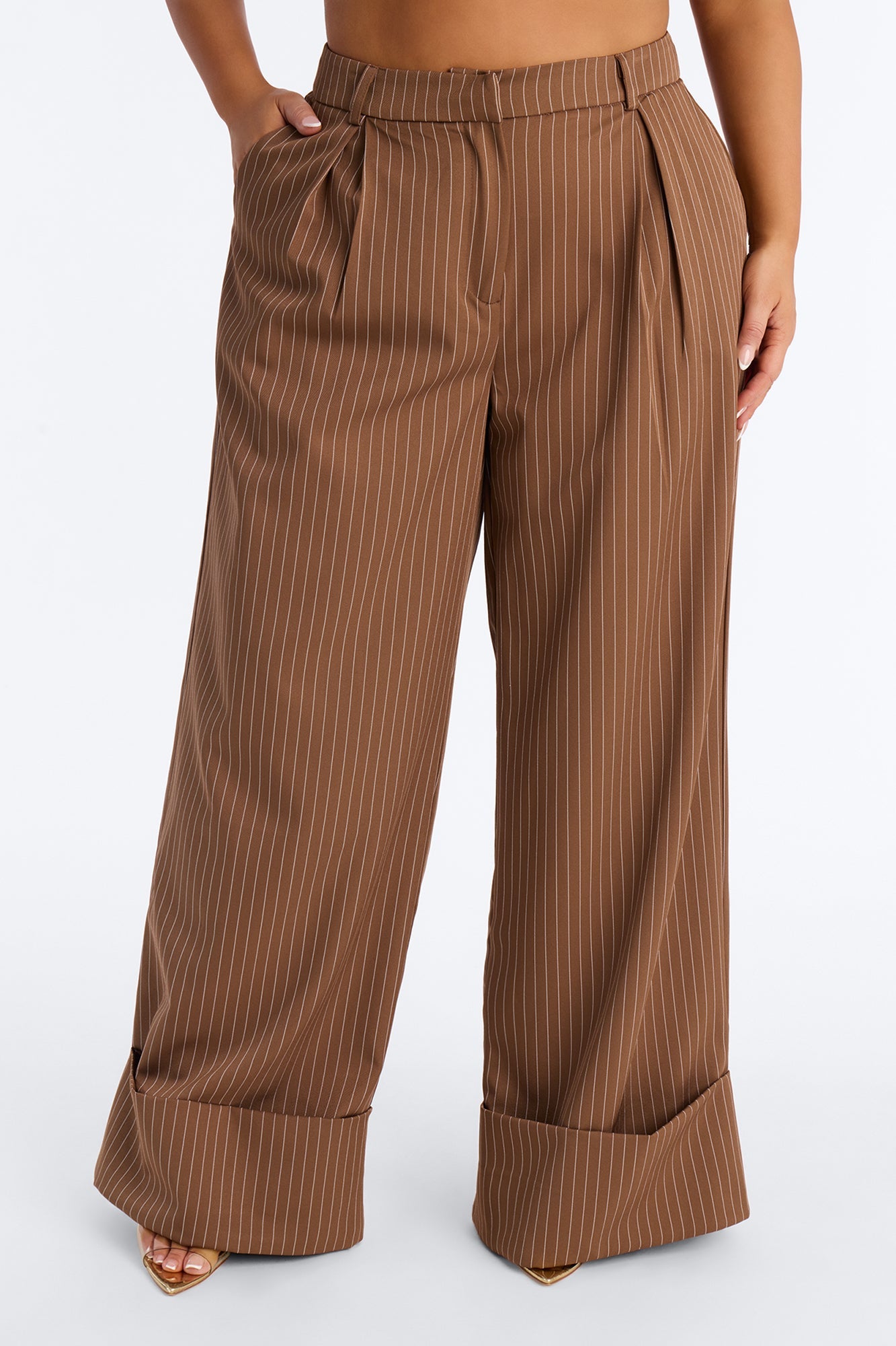Timeless Straight Leg Pinstripe Trouser 34″ - Mocha