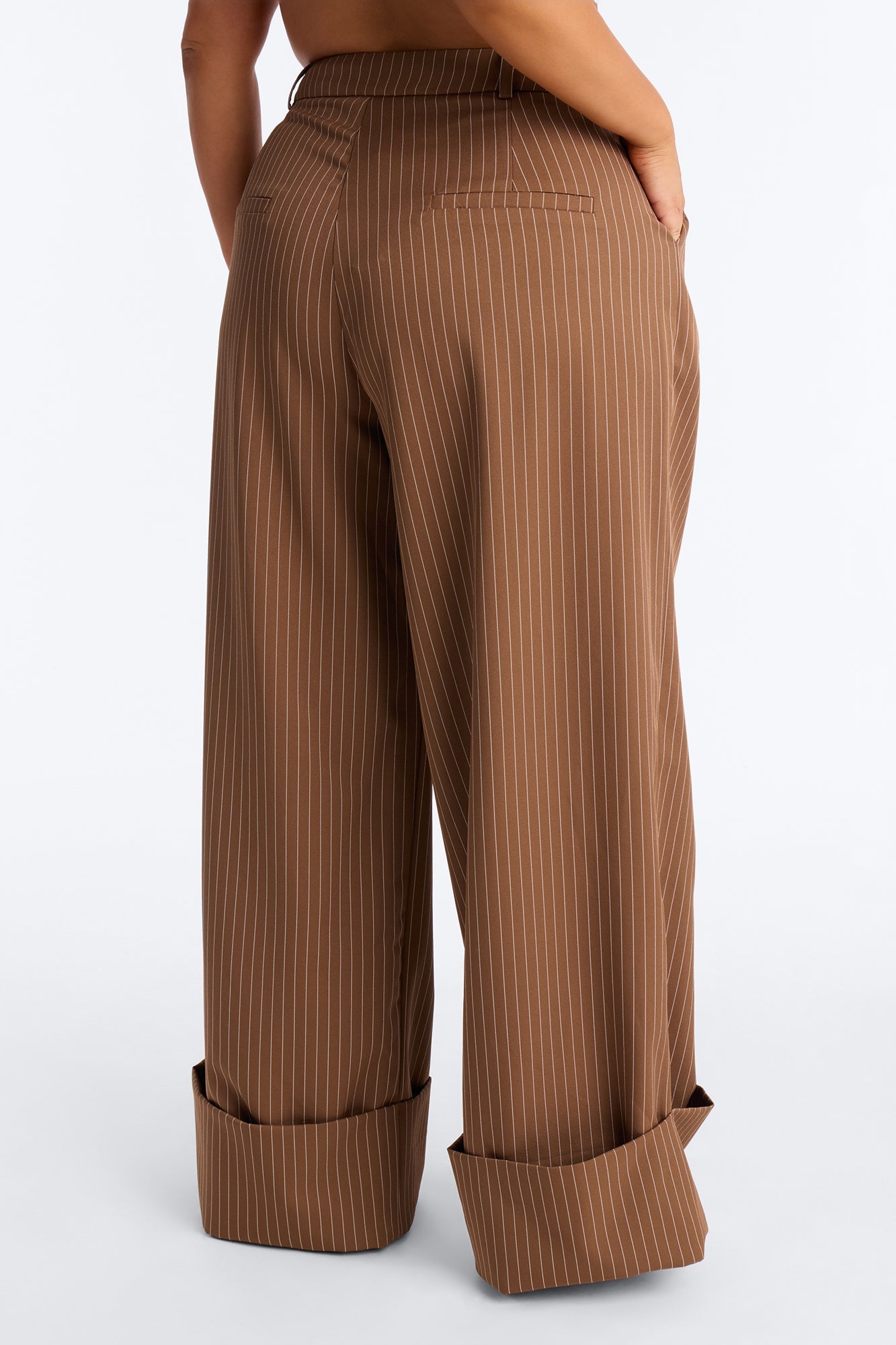 Timeless Straight Leg Pinstripe Trouser 34″ - Mocha