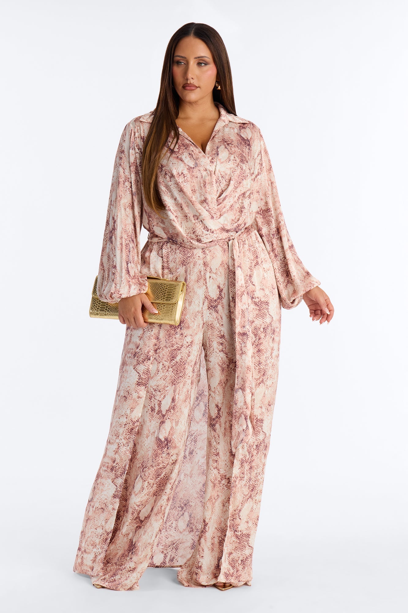 Stassi Snake Print Wide Leg Jumpsuit - Pink