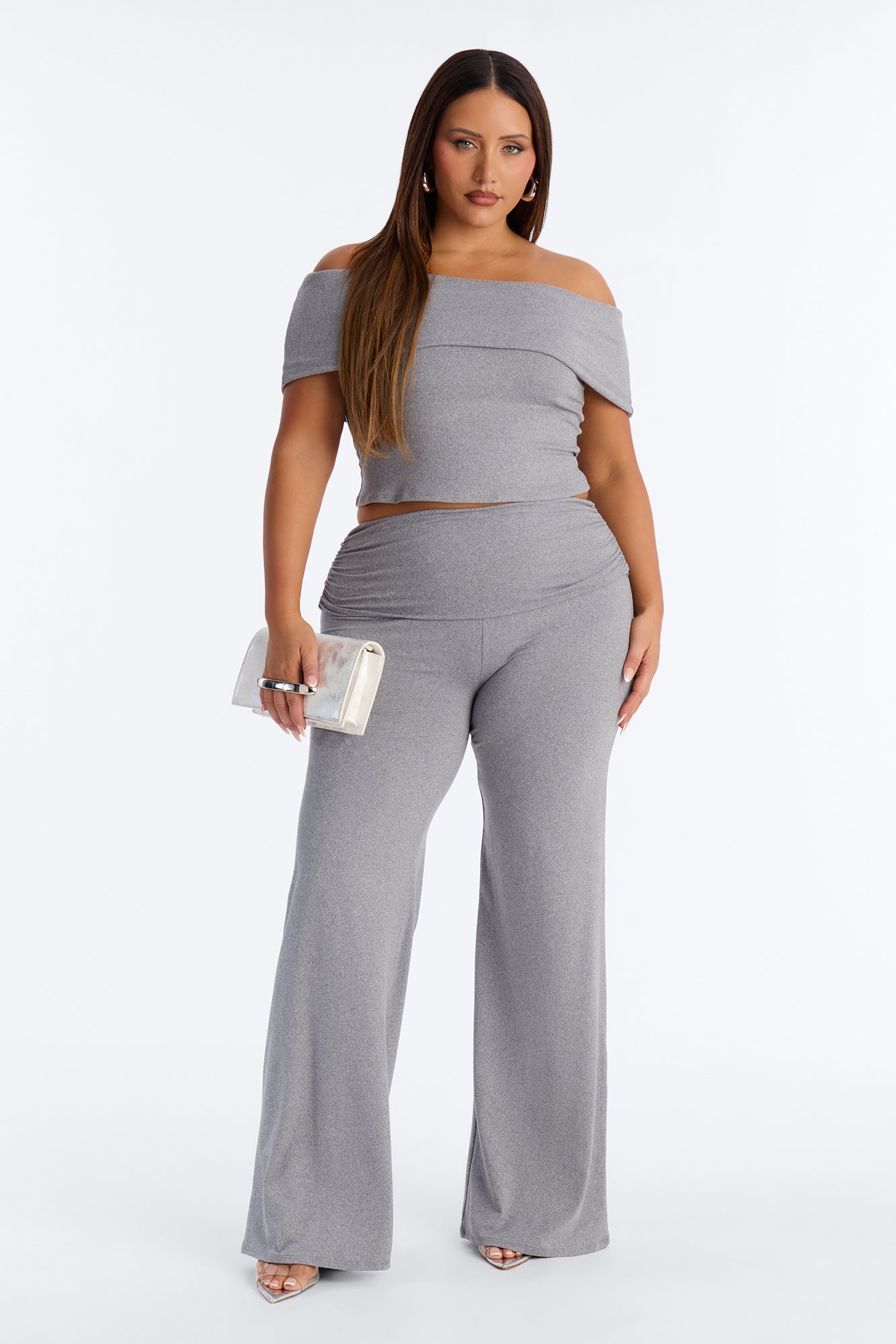 Mila Off Shoulder Pant Set - Heather Grey