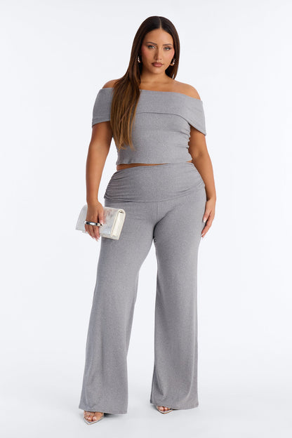 Mila Off Shoulder Pant Set - Heather Grey