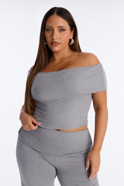 Mila Off Shoulder Pant Set - Heather Grey