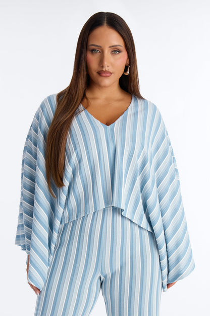 Along Those Lines Striped Jacquard Pant Set - Blue/combo