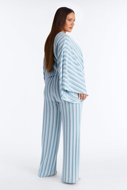 Along Those Lines Striped Jacquard Pant Set - Blue/combo