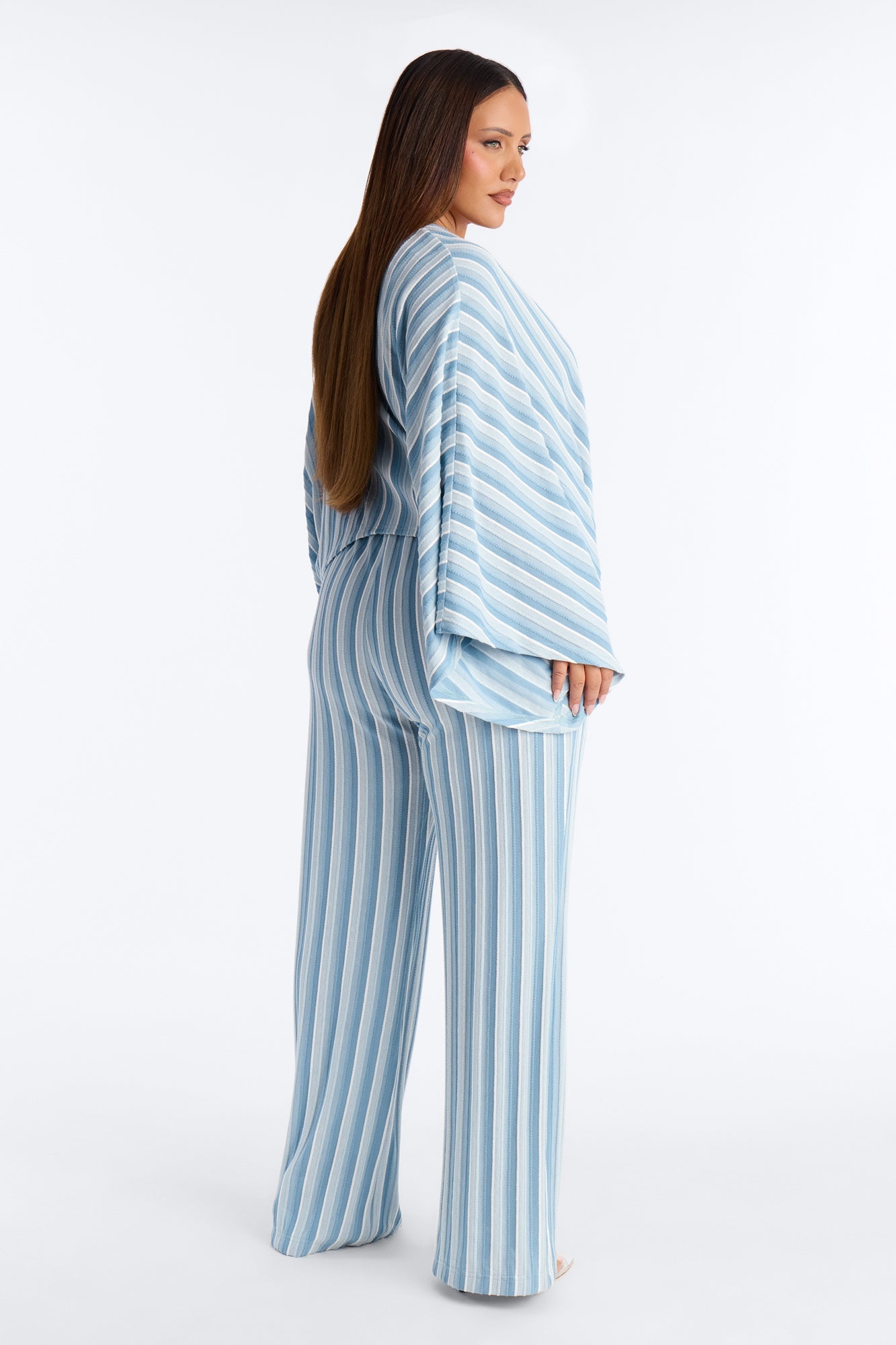 Along Those Lines Striped Jacquard Pant Set - Blue/combo
