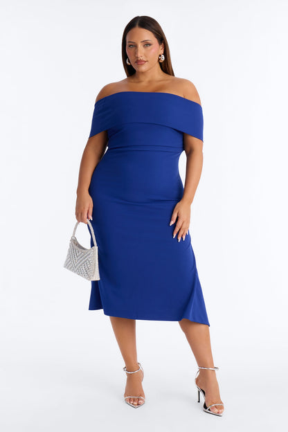 Millie One Shoulder Crepe Knit Midi Dress - Royal