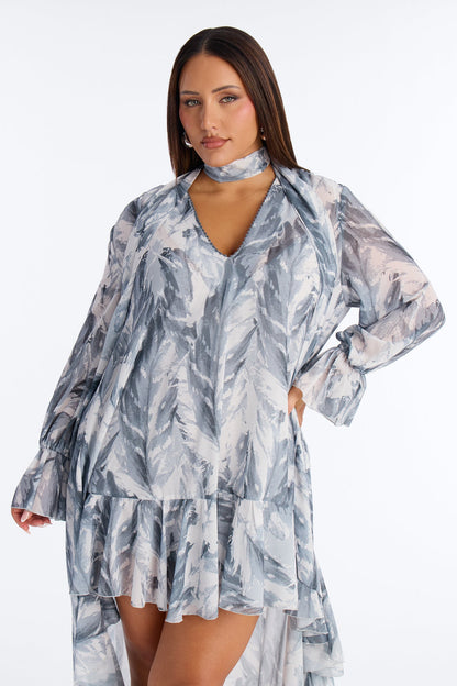 Demi High Low Chiffon Mini Dress - Grey/combo
