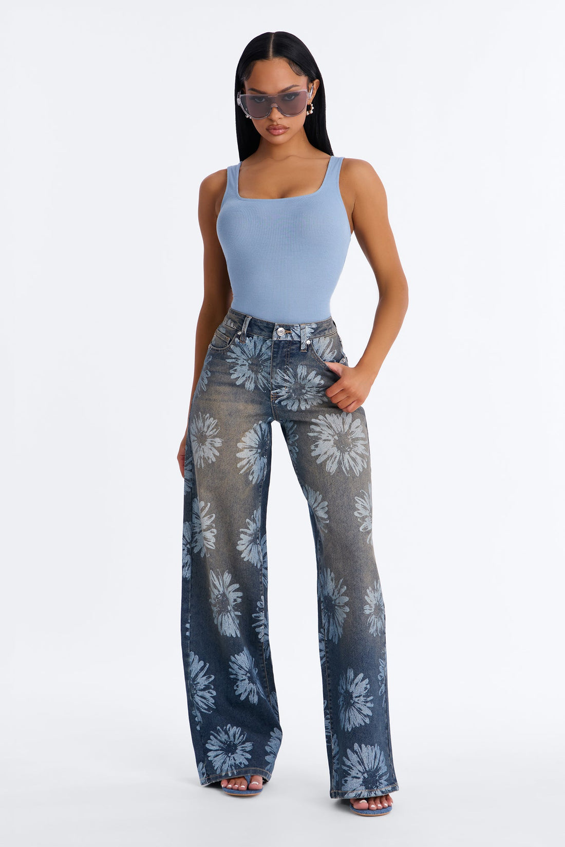 Happiness Blooms Floral Print Stretch Jeans - Vintage Wash