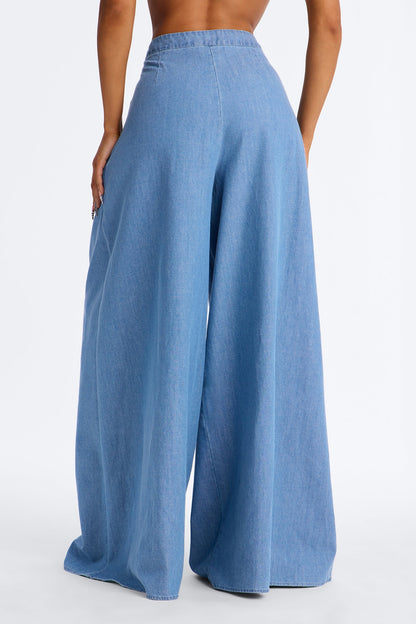 Easy Breeze Super Wide Leg Chambray Pant - Light Wash