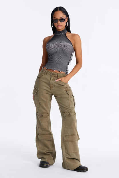 Midnight Market Washed Cargo Flare Pant 33″ - Olive