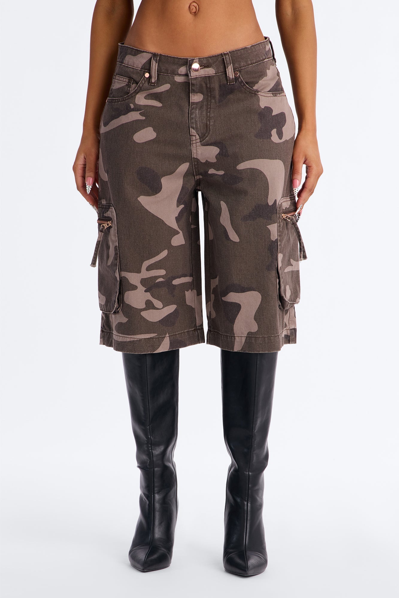 Fit To Serve Camo Cargo Denim Jorts - Brown Combo