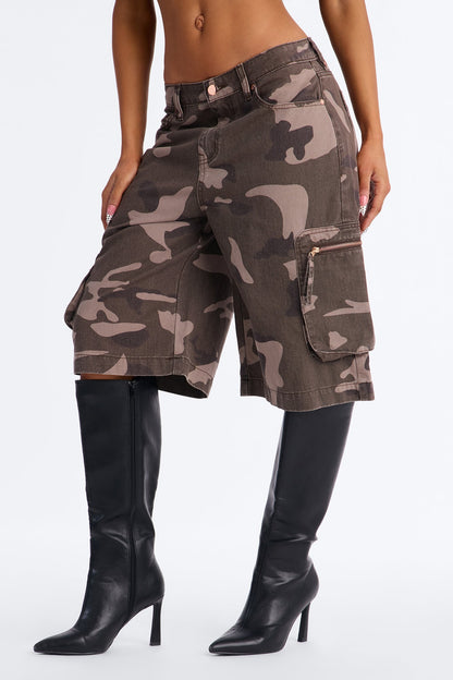 Fit To Serve Camo Cargo Denim Jorts - Brown Combo