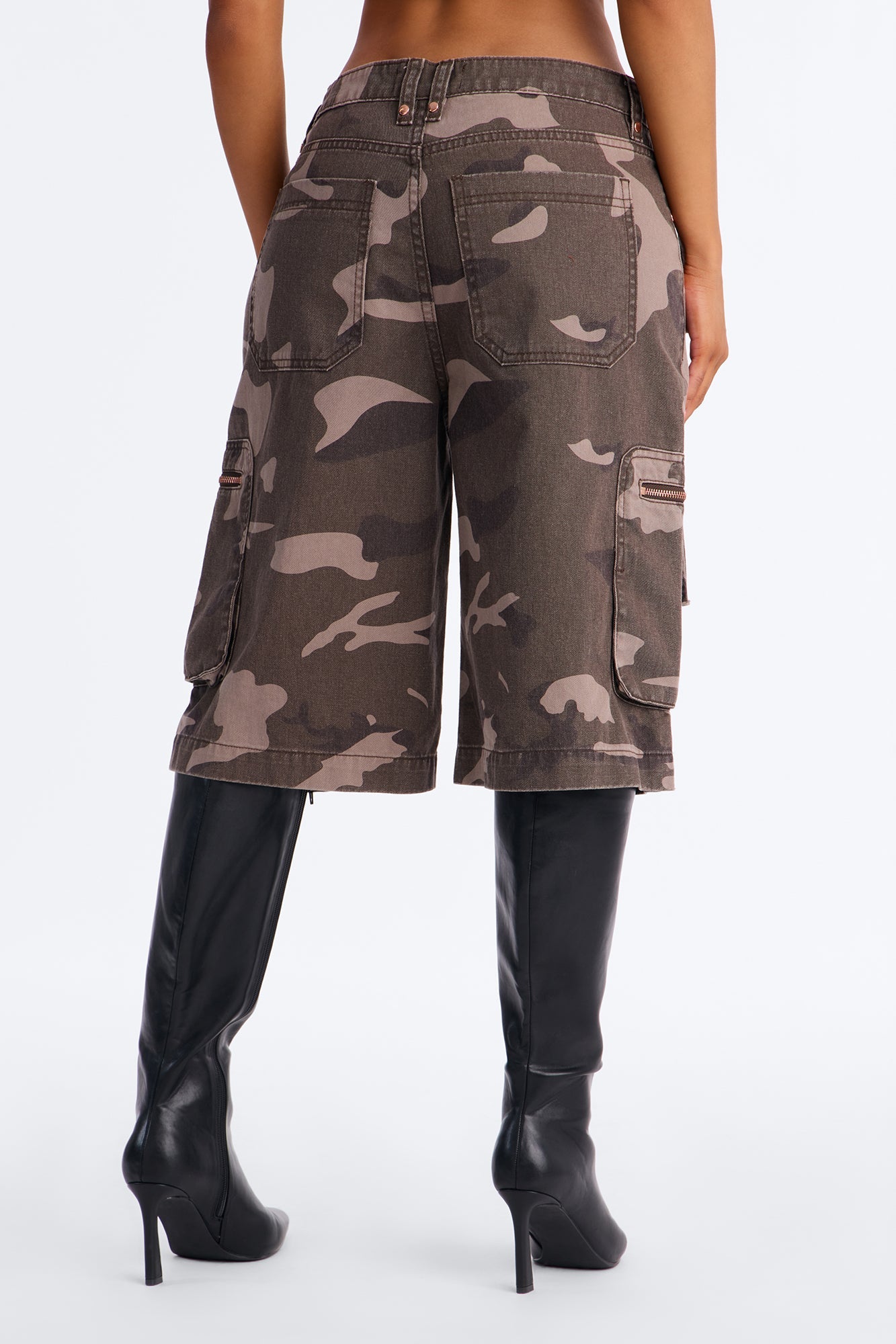 Fit To Serve Camo Cargo Denim Jorts - Brown Combo