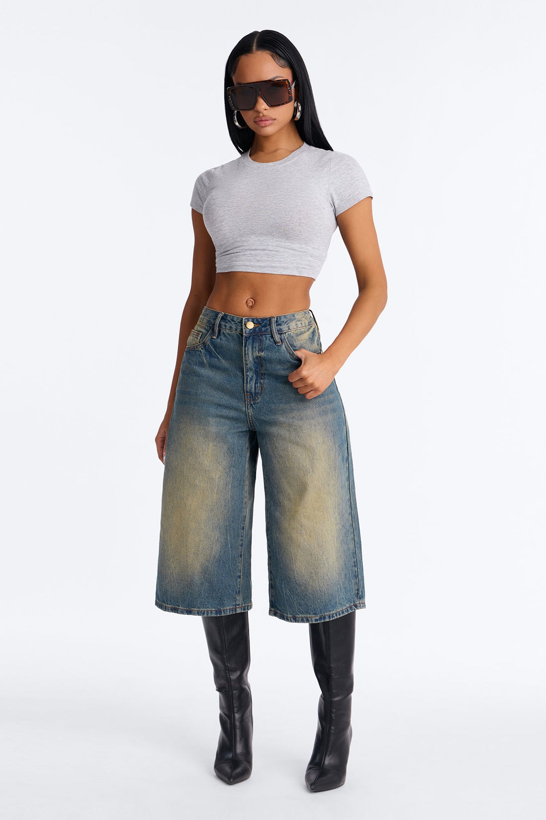 Livingston Tinted Culotte Jeans - Vintage Wash