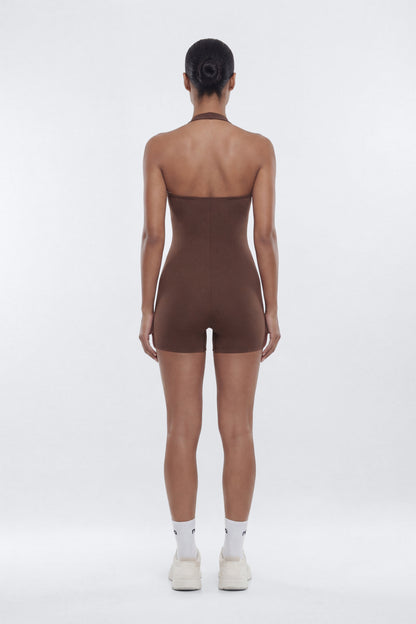 CloudForm™ 3″ Halter Romper - Brown