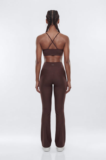AirSculpt™ 32″ Cross Front Mid Rise Flare Legging - Brown