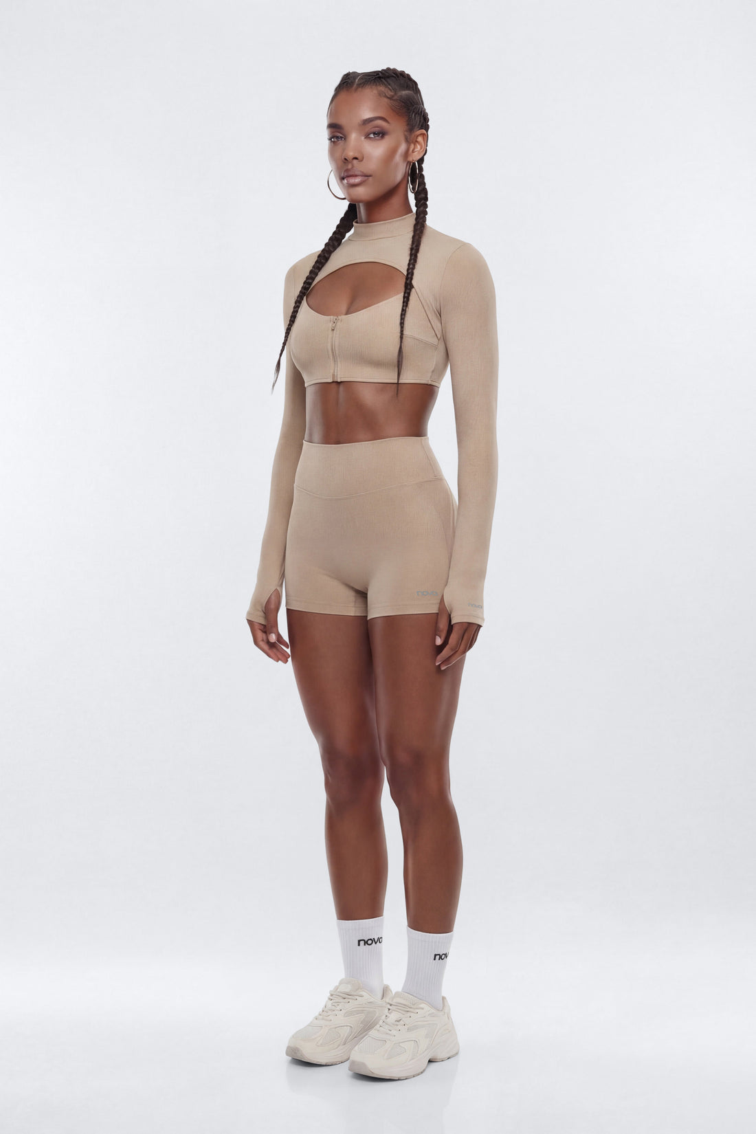 AirSculpt™ 3″ Mesh Contrast Sports Biker Short - Taupe