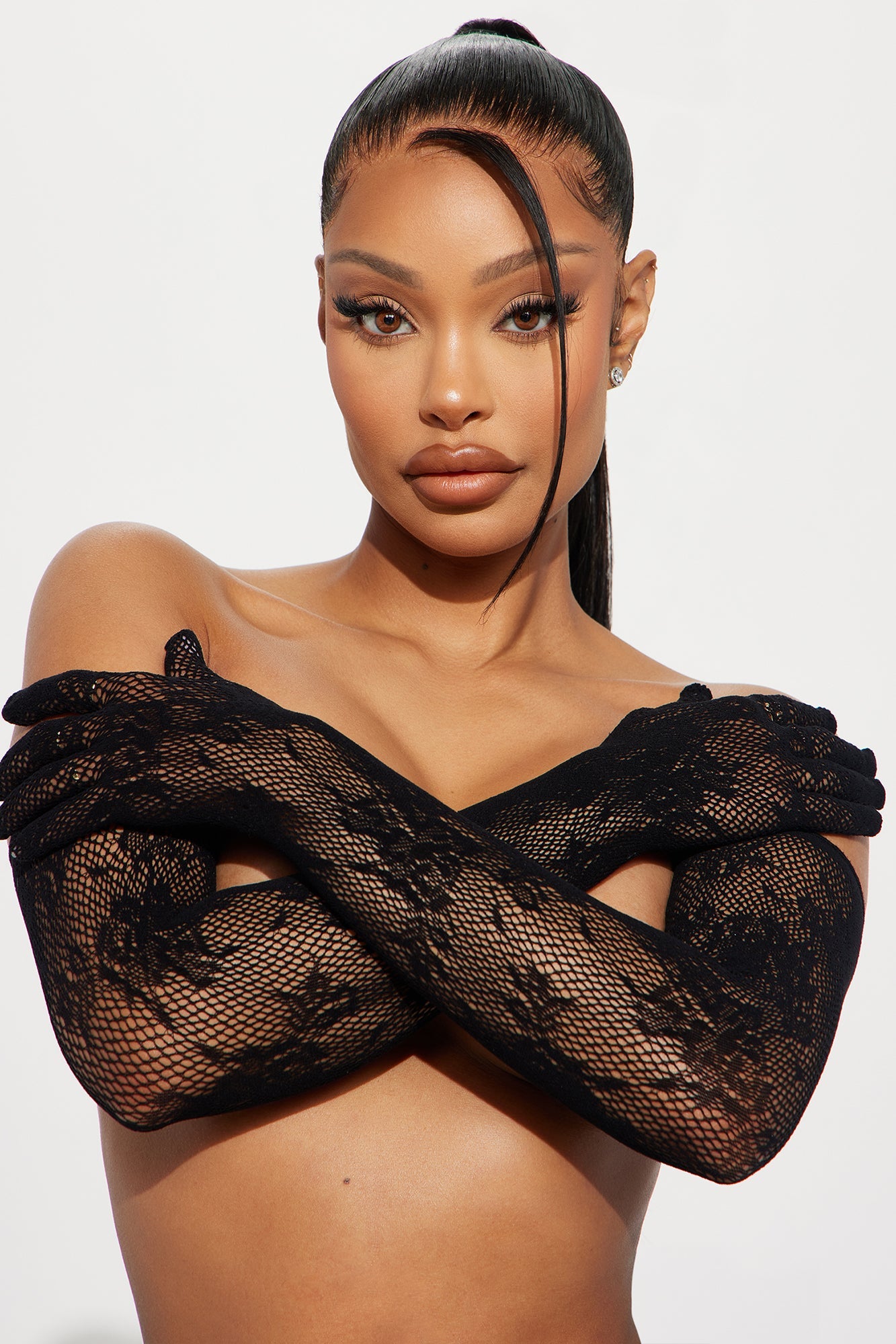 Sultry Touch Lace Gloves - Black