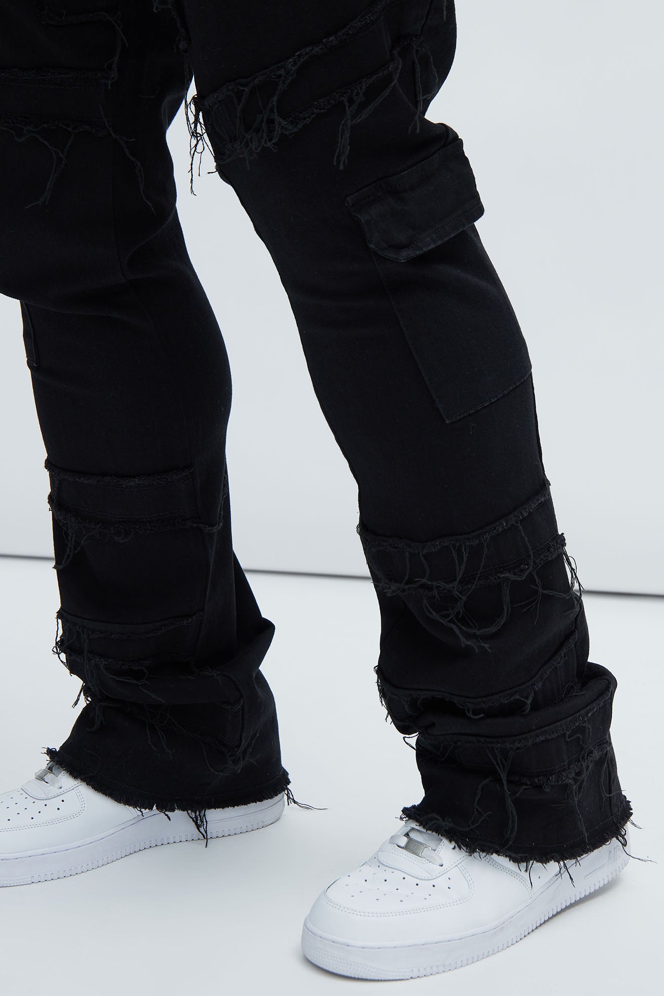 With Some Fray Skinny Flare Cargo Jeans - Black
