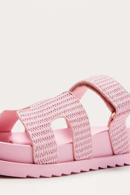Trey Raffia Strap Slides - Pink