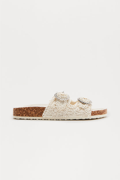 Miko Crochet Buckle Sandals - Cream