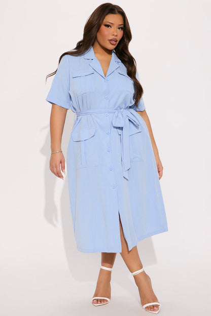 Maya Shirt Midi Dress - Light Blue
