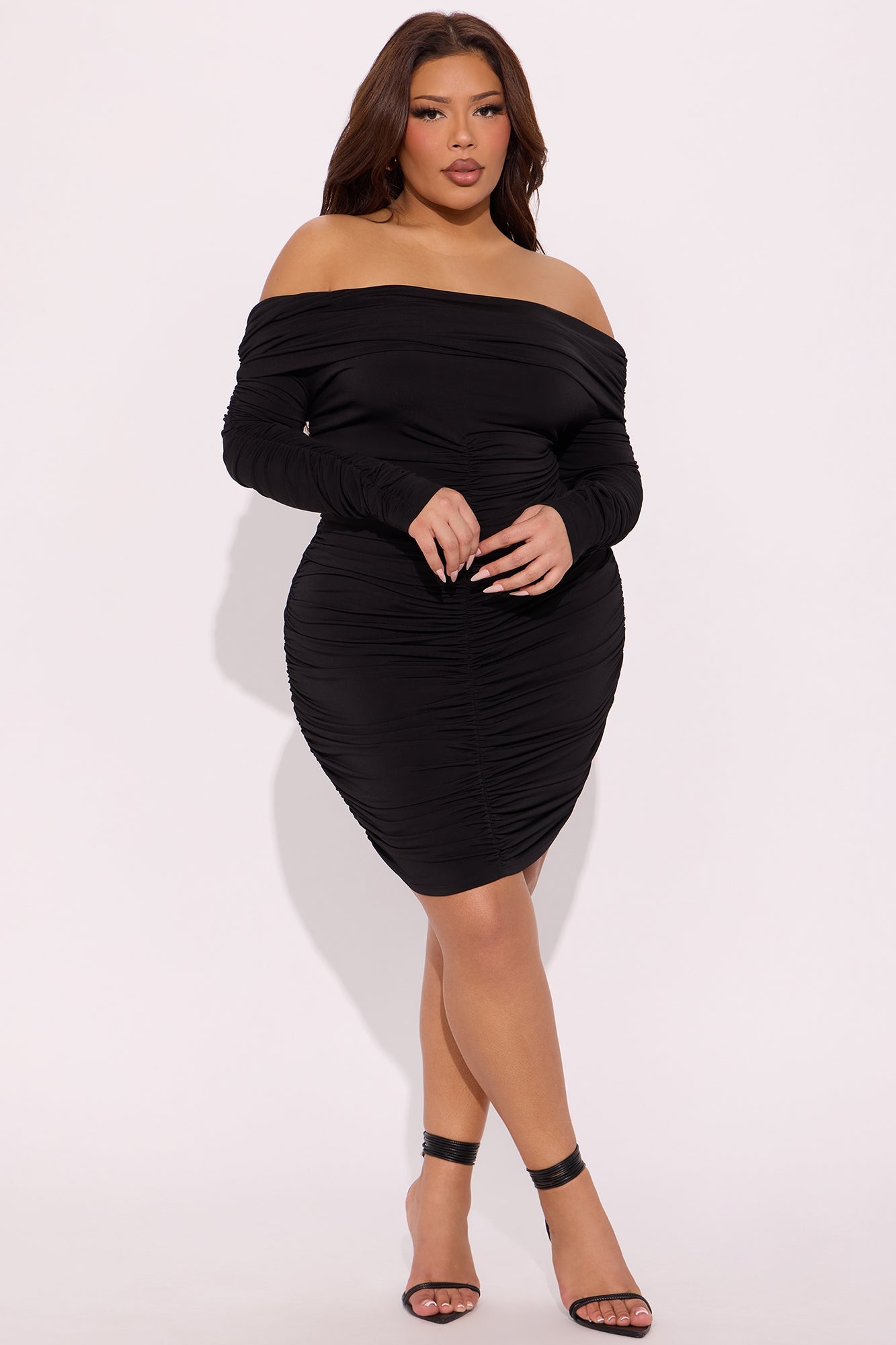 Keke Ruched Long Sleeve Mini Dress - Black