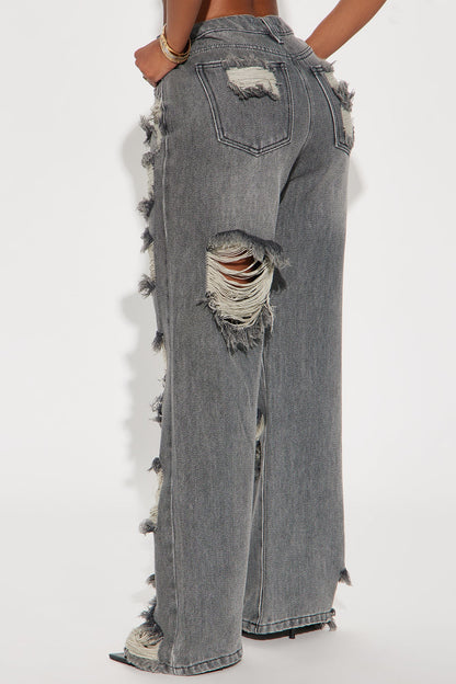 Marcelene Ripped Straight Leg Jeans - Grey