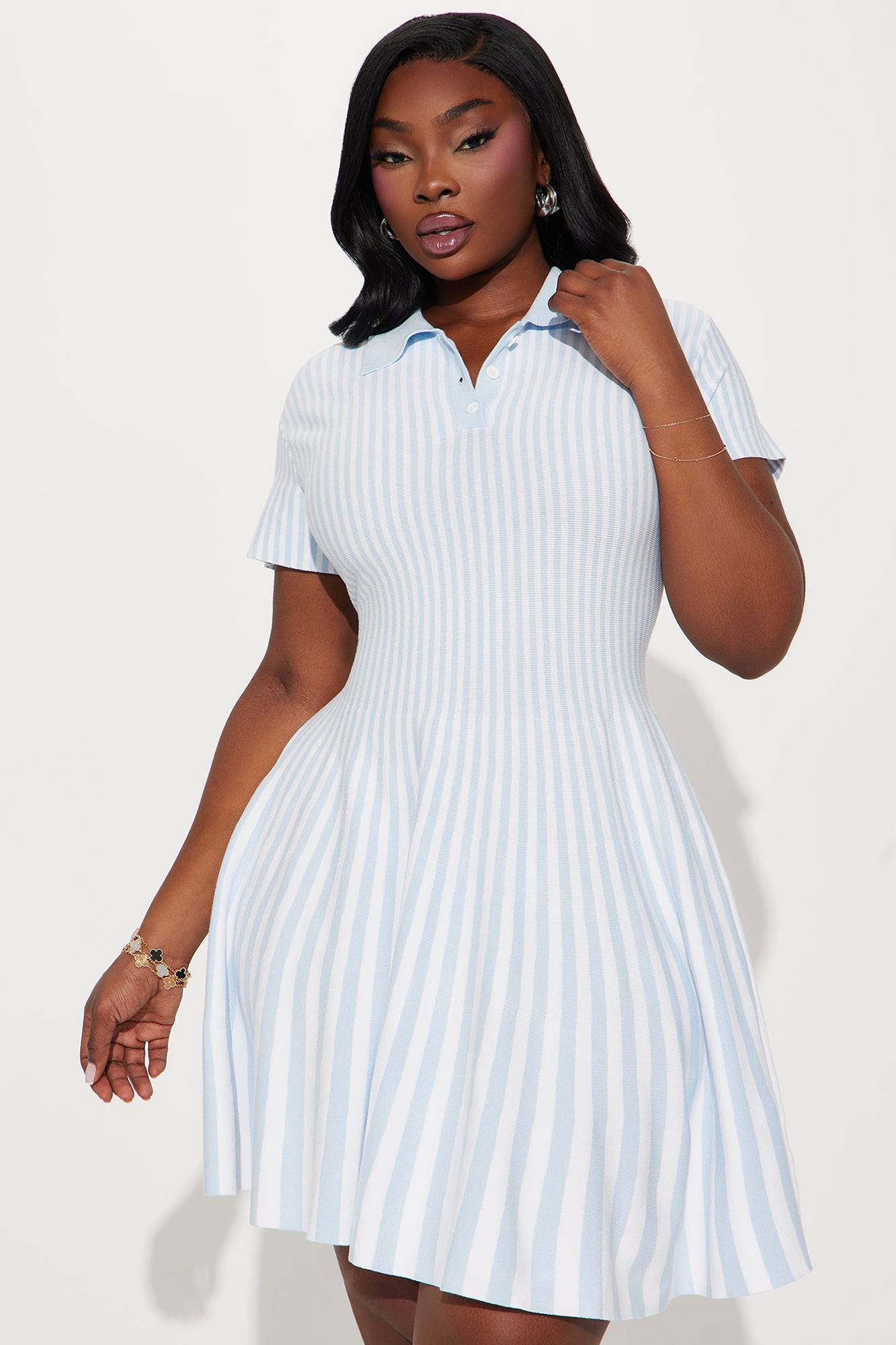 Emmy Striped Sweater Mini Dress - Light Blue