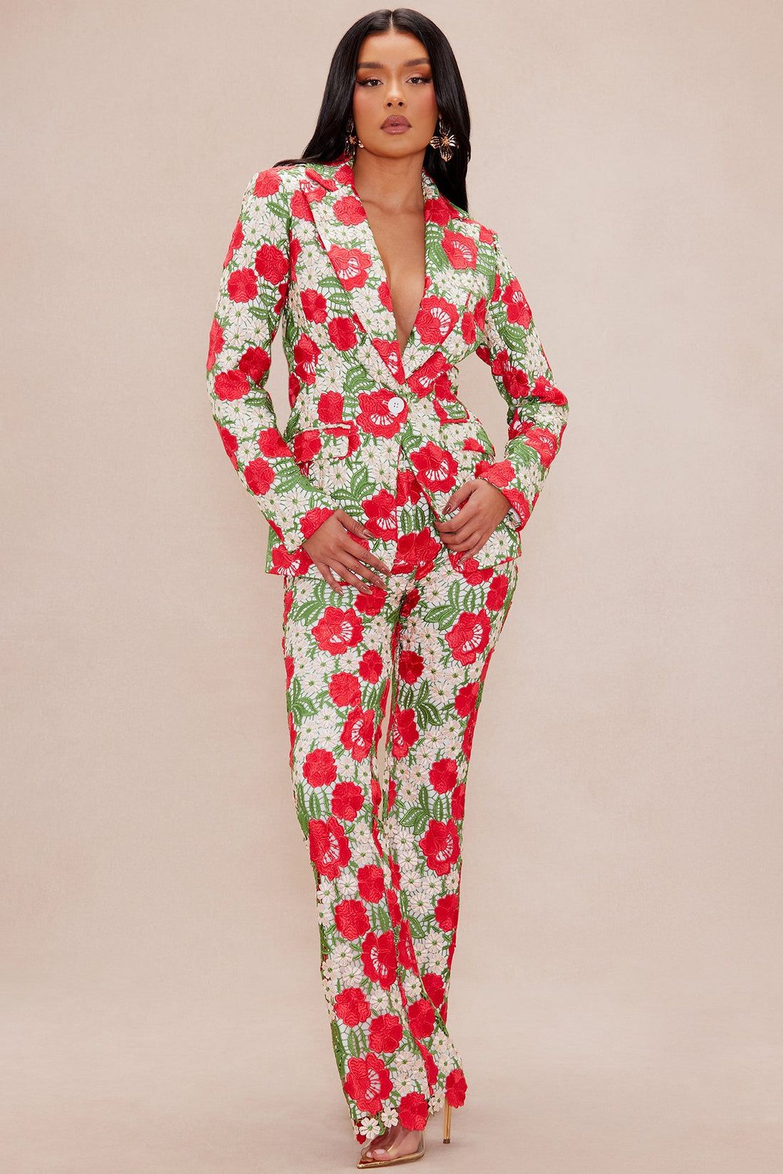 Isadora Embroidered Blazer - Red/combo