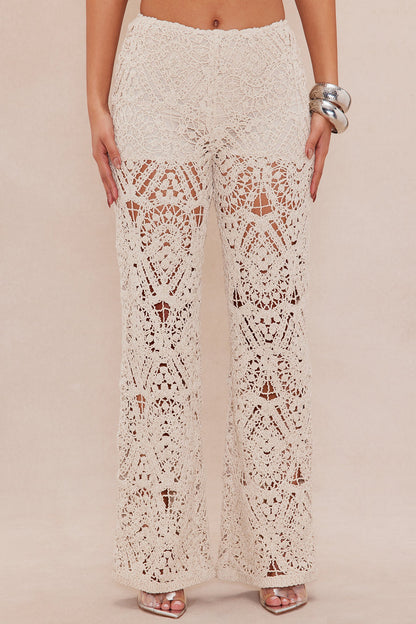 Sahira Crochet Wide Leg Pant - Sand