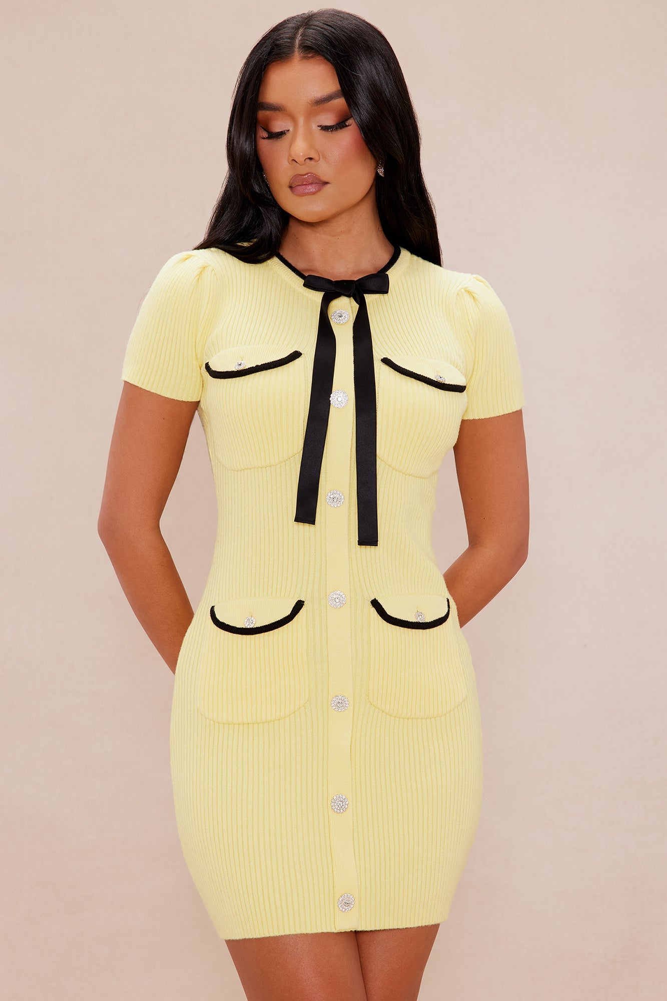 Courtney Sweater Mini Dress - Yellow/combo