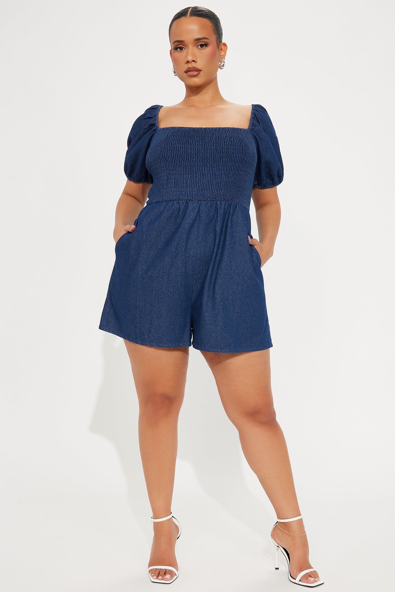 Playful Mood Denim Romper - Dark Wash