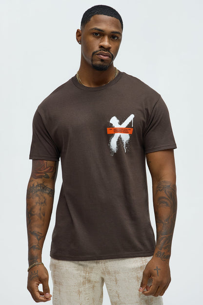 X Graffiti Short Sleeve Crew Neck T shirt - Brown
