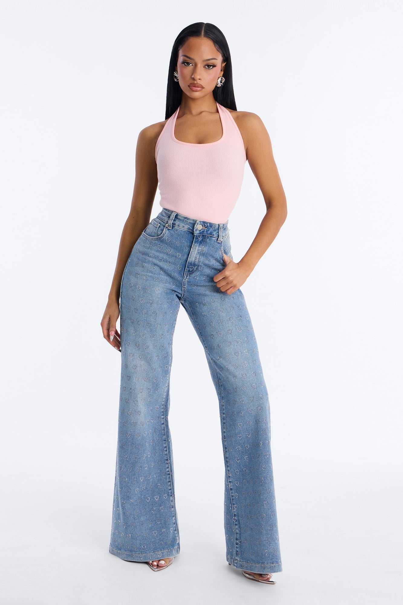 Pulling Heartstrings Stretch Wide Leg Jeans - Light Wash