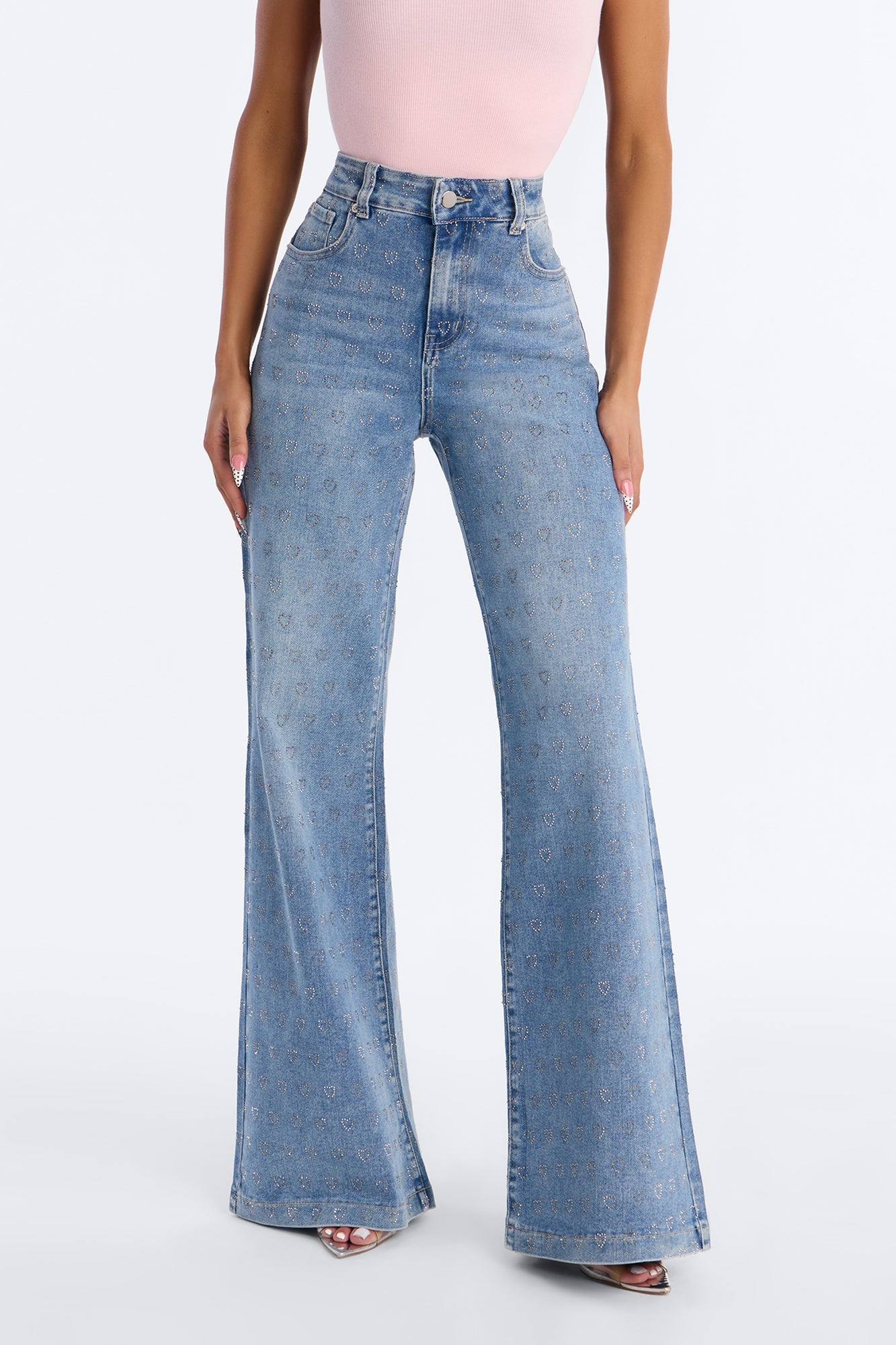 Pulling Heartstrings Stretch Wide Leg Jeans - Light Wash