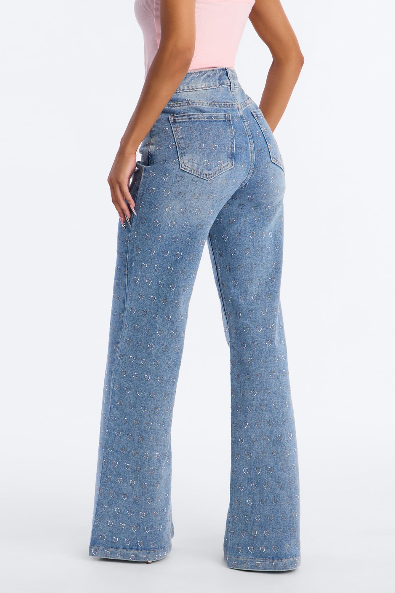 Pulling Heartstrings Stretch Wide Leg Jeans - Light Wash