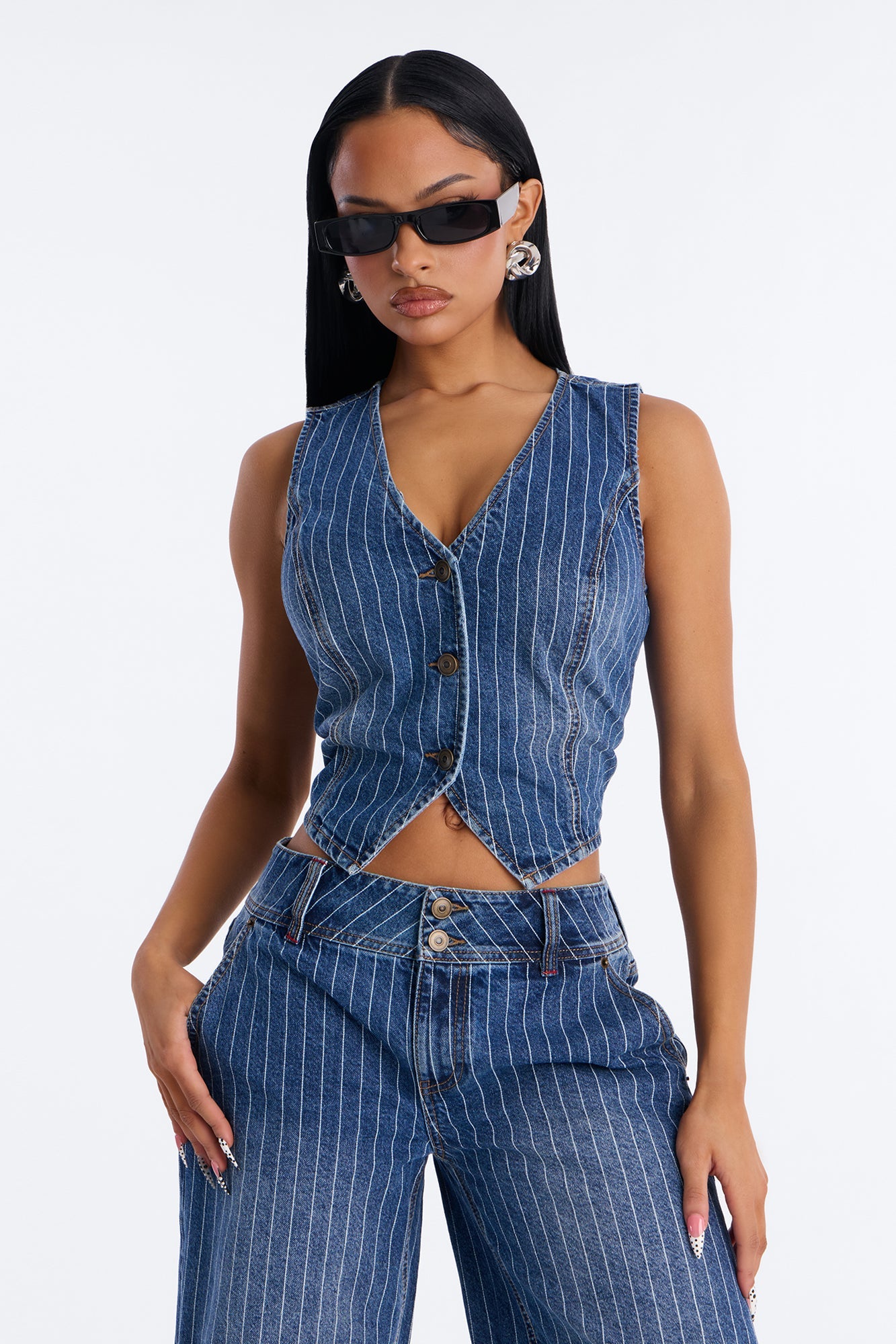 Legendary Striped Denim Vest - Dark Wash