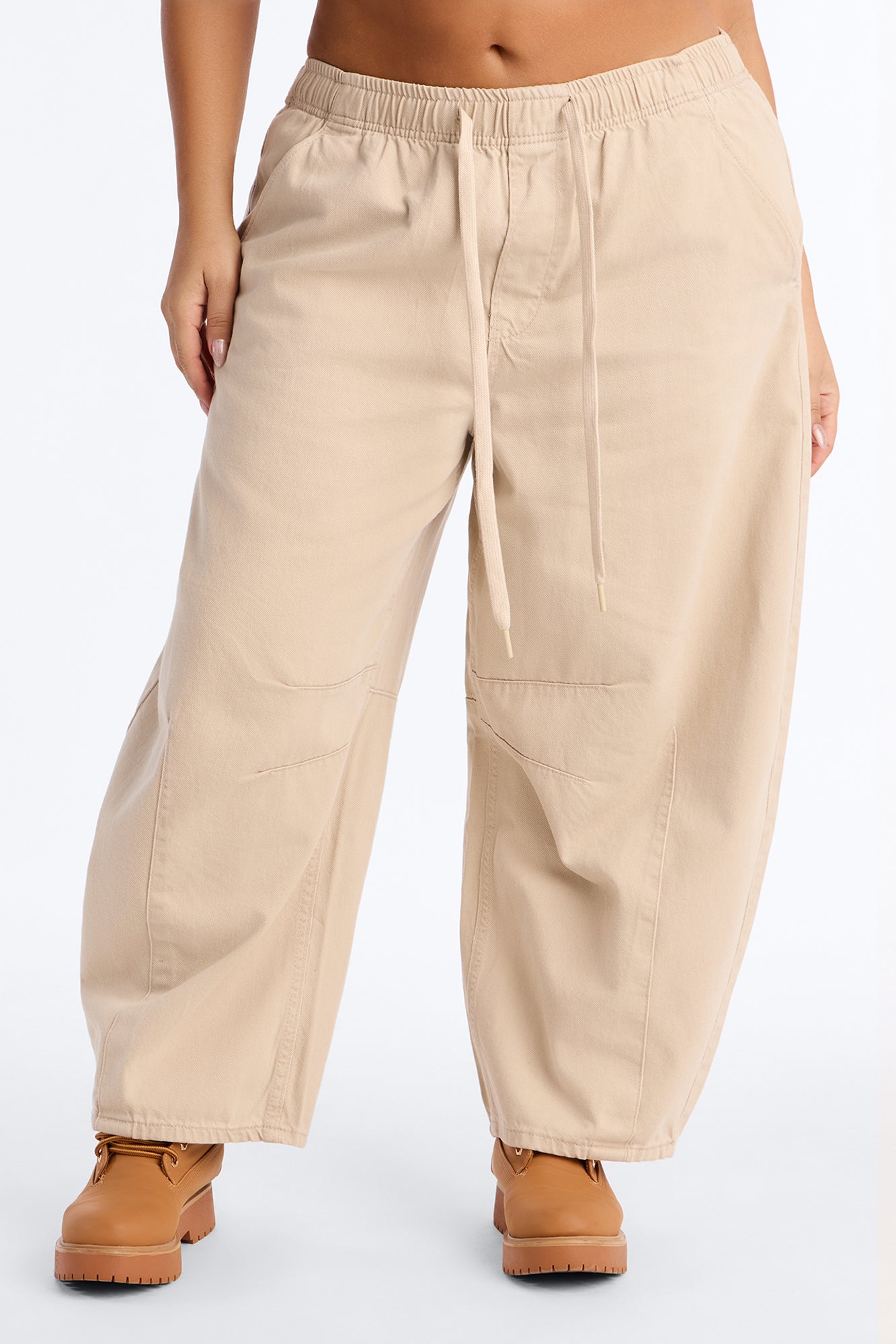 Vacay Moods Pull On Tie Waist Jeans - Khaki