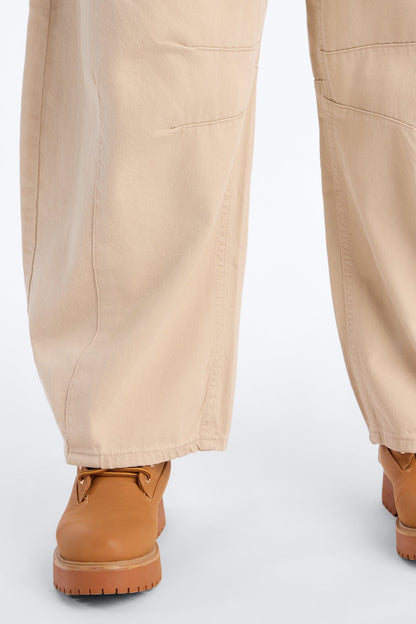 Vacay Moods Pull On Tie Waist Jeans - Khaki