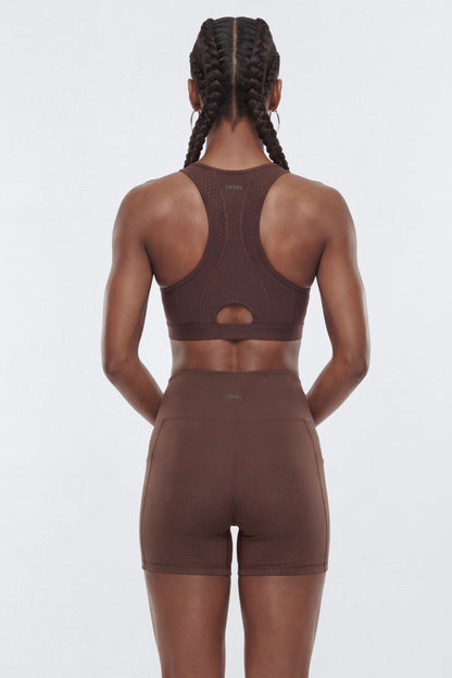 AirSculpt™ Perforated Zip Front Sports Bra - Brown