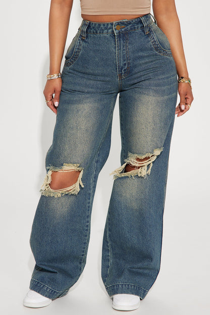 Drew Drop Waist Baggy Jeans - Dark Wash
